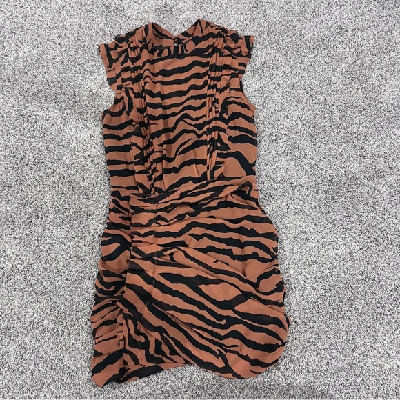 All Saints Hali Zephyr Tiger Animal Print Chiffon Fitted Mini Dress Women's US 6 - Picture 2 of 9